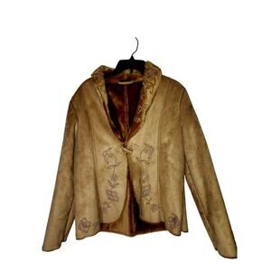 Essentials by Milano Jacket Women's Size XL Tan Faux Suede with Faux Fur Lining
